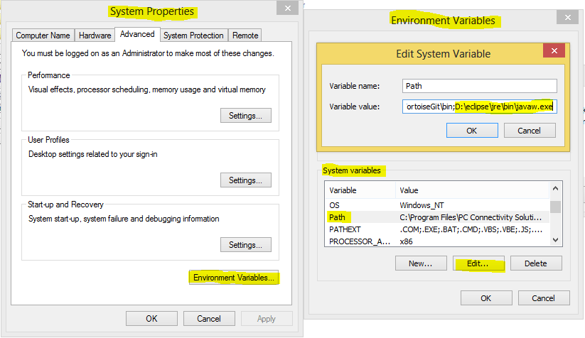 Eclipse Windows Environment Variables